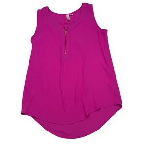 Tacera Pink Sleeveless half zip Blouse Womens Size Small Officecore Barbiecore